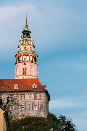 Castle tower in Cesky Krumlov, Czech republic.の写真素材
