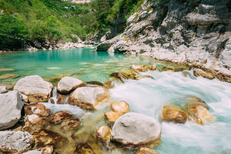 Amazing beautiful mountain river Le Verdon in the Verdon Gorge in south-eastern France....