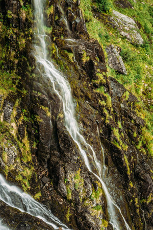 Beautiful waterfall in Norway. Amazing Norwegian nature landscape.