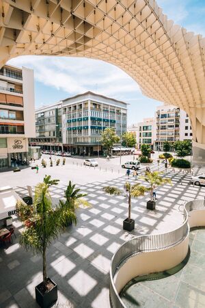 Seville, Spain - June 24, 2015: Metropol Parasol is a wooden structure located Plaza de la Encarnacion square, in old quarter of Seville, Spainのeditorial素材