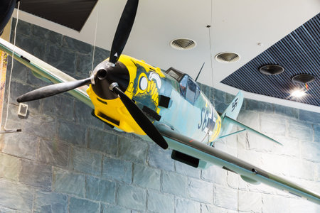 Minsk, Belarus - December 20, 2015: Fighter airplane Me-109 used by Germany in World War II In The...