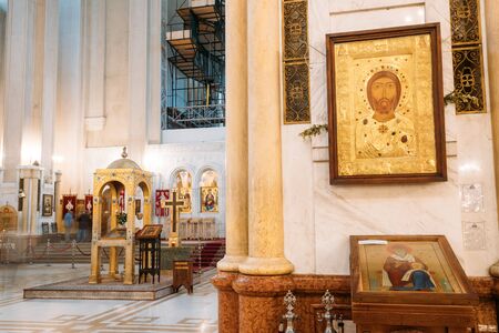Tbilisi, Georgia - October 21, 2016: Interior Of The Holy Trinity Cathedral of Tbilisi. Sameba is the main cathedral of the Georgian Orthodox Churchのeditorial素材