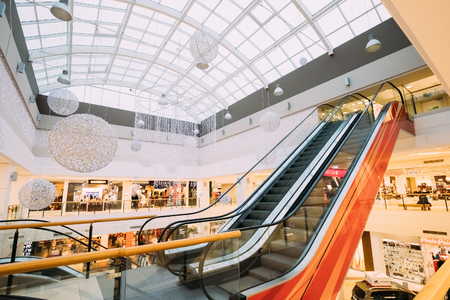 Tallinn, Estonia - December 2, 2016: People resting and walking at the modern shopping mall Kristiine Shopping Centreのeditorial素材