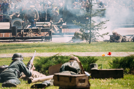 Gomel Belarus. Scene Of WW2 Battle Reenactment Between Wehrmachtのeditorial素材