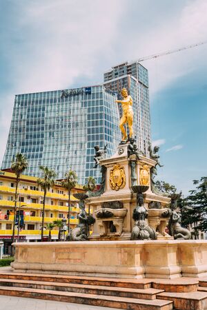 Batumi, Adjara, Georgia. Neptune Fountain in park on Rustaveli Aveのeditorial素材