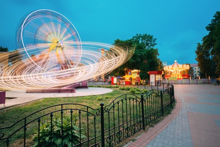 Motion Blurred Of High Speed Rotating Attraction Amusement Park.の写真素材