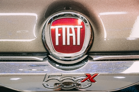 Close Up Logo logotype Of car Fiat 500X. Fiat 500X is a crossoverのeditorial素材