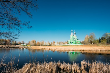 Old Wooden Orthodox Church Of The Holy Trinity In Village Old Krupets, Dobrush District, Gomel Region, Belarusの写真素材