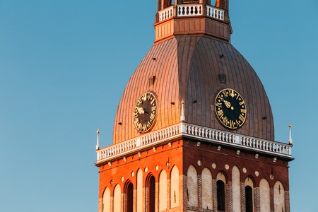 Clock On Tower Of Riga Dome Cathedral In Riga, Latvia. Sunnyの写真素材