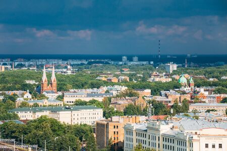 Riga, Latvia. Aerial Cityscape In Sunny Day. Top View Of Landmarの写真素材