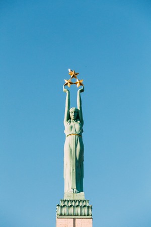Riga, Latvia. Close Up Detail Of Famous Landmark - Memorial Freedomの写真素材