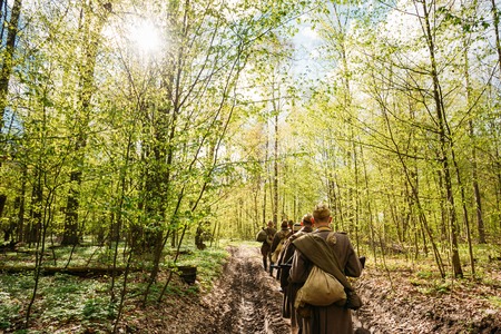 Group Of Re-enactors Dressed As Soviet Russian Red Army Soldiersの写真素材