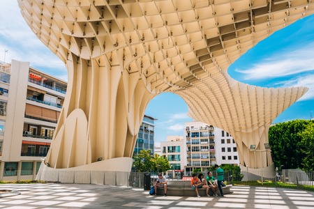Metropol Parasol is a wooden structure located Plaza de la Encarnacion square, in old quarter of Seville, Spainのeditorial素材