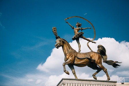 Horse woman sculpture near Building of the Belarusian State Circusのeditorial素材