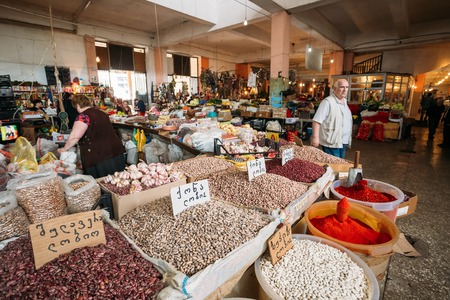 Fragrant Spices In Big Containers And Raw Dry Beans For Sale Onのeditorial素材
