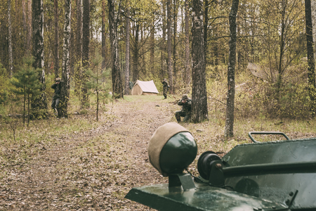 Unidentified Re-enactors Dressed As German Wehrmacht Infantry Soldiersの写真素材