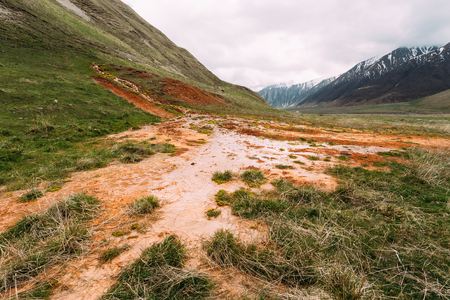 Mineral Springs On Ground In Truso Gorge In Kazbegi District, Mtの写真素材