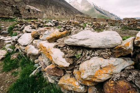 Manure Between Stones Of Wall Of Old House. Manure Was Used As Cement Mortarの写真素材