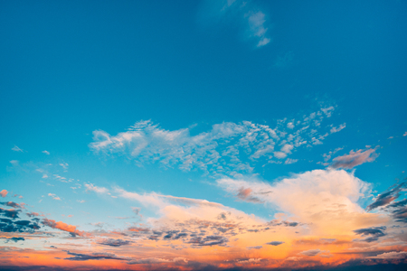 Dramatic Sunset Or Sunrise Sky With Blue, Orange And Yellow Colorsの写真素材