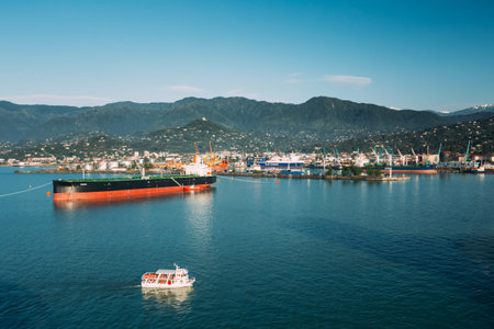 Batumi, Adjara, Georgia. Aerial View Of Port Dock On Sunny Eveniのeditorial素材