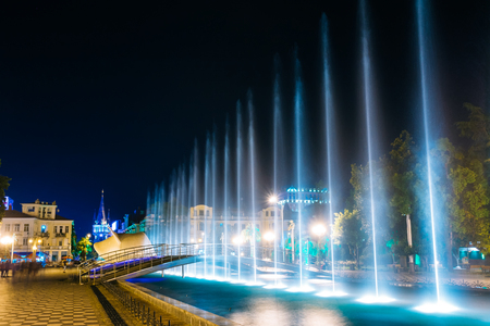 Batumi, Adjara, Georgia. Singing And Dancing Fountains Is Local Landmark At Boulevard Fountains. Night Illuminations.の写真素材