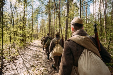 Re-enactors Dressed As Soviet Russian Red Army Infantry Soldiersの写真素材