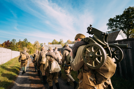 Group Of Re-enactors Dressed As Soviet Russian Red Army Infantryの写真素材