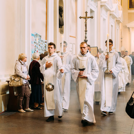 Vilnius, Lithuania - July 6, 2016: Procession in Cathedral Basilica of Saints