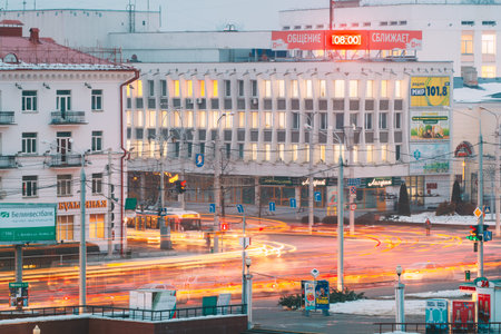 Vitebsk, Belarus. Morning Traffic At Intersection Of Lenina Andのeditorial素材