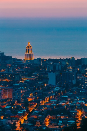Batumi, Adjara, Georgia. Aerial View Of Urban Cityscape At Eveningのeditorial素材