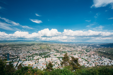 Tbilisi Georgia. Aerial Panoramic View Of City With Famous Landmarkの写真素材