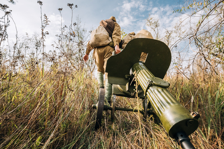 Reenactors Dressed As Russian Soviet Red Army Soldiers Of World War IIの写真素材