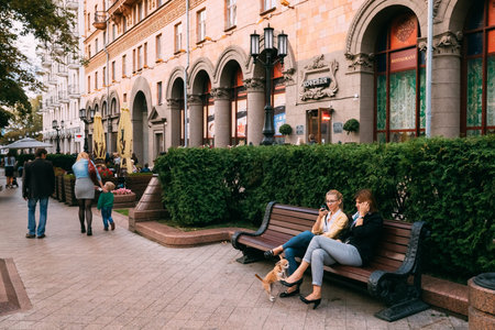 Minsk, Belarus. People Resting Walking On Lenin Street In Summerのeditorial素材