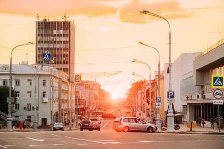Gomel, Belarus. View Of Lenin Avenue With Traffic, Going To Leniのeditorial素材