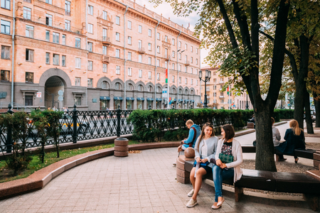 Minsk, Belarus. People Resting Walking On Lenin Street In Summerのeditorial素材