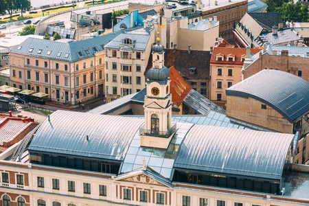 Riga, Latvia. Top View Of Famous Landmark - Riga City Hall In Suのeditorial素材
