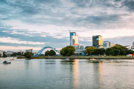 Minsk, Belarus. Business Center Royal Plaza - Skyscraper On Pobediteley Avenue In District Central Nemiga In Summer Eveningのeditorial素材
