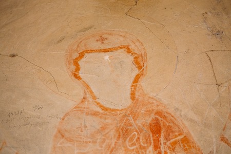 Kakheti Region, Georgia. Ancient Surviving Frescoes Of Holy Virginの写真素材