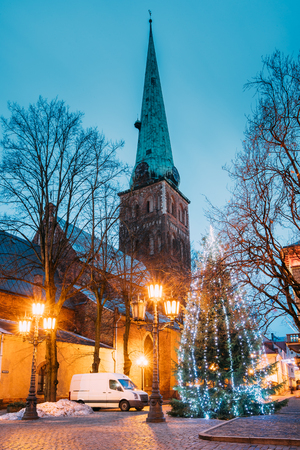Riga, Latvia. St Jamess Cathedral Basilica And Holiday Xmas Christmasの写真素材