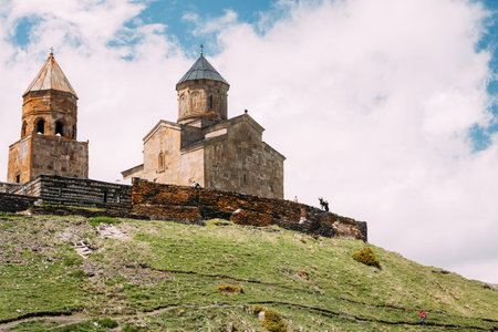 Gergeti Trinity Church Or Tsminda Sameba - Holy Trinity Church Near Village Of Gergeti In Georgia.