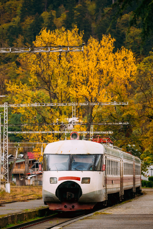 Borjomi, Samtskhe-Javakheti, Georgia. Suburban Electric Train Near Borjomiの写真素材