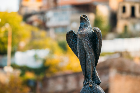 Tbilisi, Georgia - October 29, 2016: Statue Of Falcon In Ancient District Abanotubani Of Tbilisi Also Known As Sulfuric Baths Or Bath District.のeditorial素材