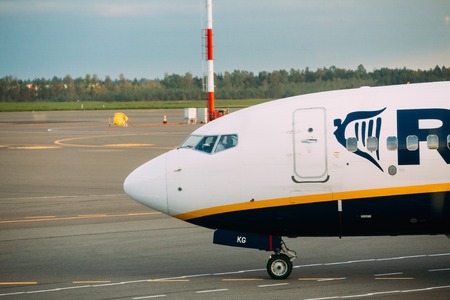 Vilnius, Lithuania - September 30, 2017: Nose Of Plane Of Irish Low-cost Airline Ryanair At Airportのeditorial素材