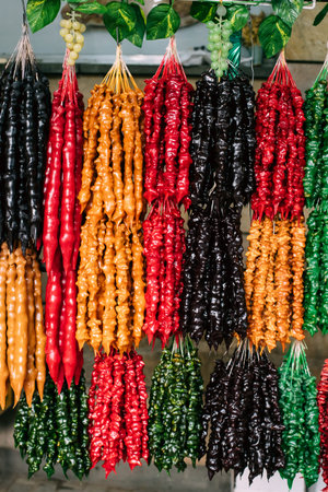 Colorful Churchkhela Is A Traditional Georgian Sausage-shaped Candyの写真素材