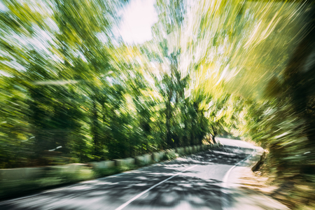 Abstract Blurred Background Of Road In Fast Motion. Summer Cloudy Skyの写真素材