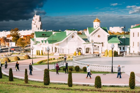 Minsk Belarus. View Of Church Of St. Kirill Of Turov In Establishingの写真素材