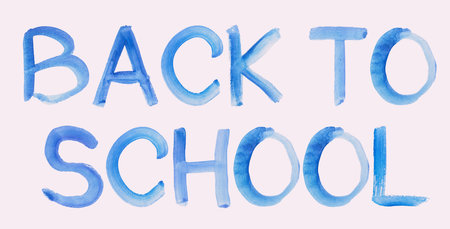 Handwritten Blue Watercolor Message Text Back To School On White