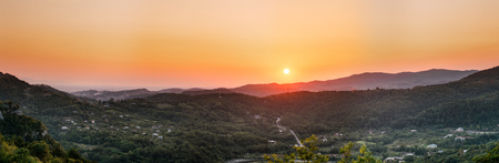 Kutaisi, Georgia. View Of Valley From Gelati Monastery In Sunset Or Sunrise Time. Panoramic Viewの写真素材
