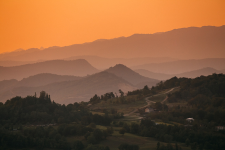 Kutaisi, Georgia. View Of Valley From Gelati Monastery In Sunset Or Sunrise Time.の写真素材