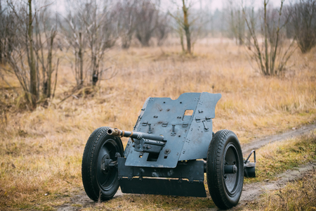 German Anti-tank Gun Pak 36 In Field. It Was The Main Anti-tank Weapon Of Wehrmacht Infantry Units Until Mid-1941.の写真素材
